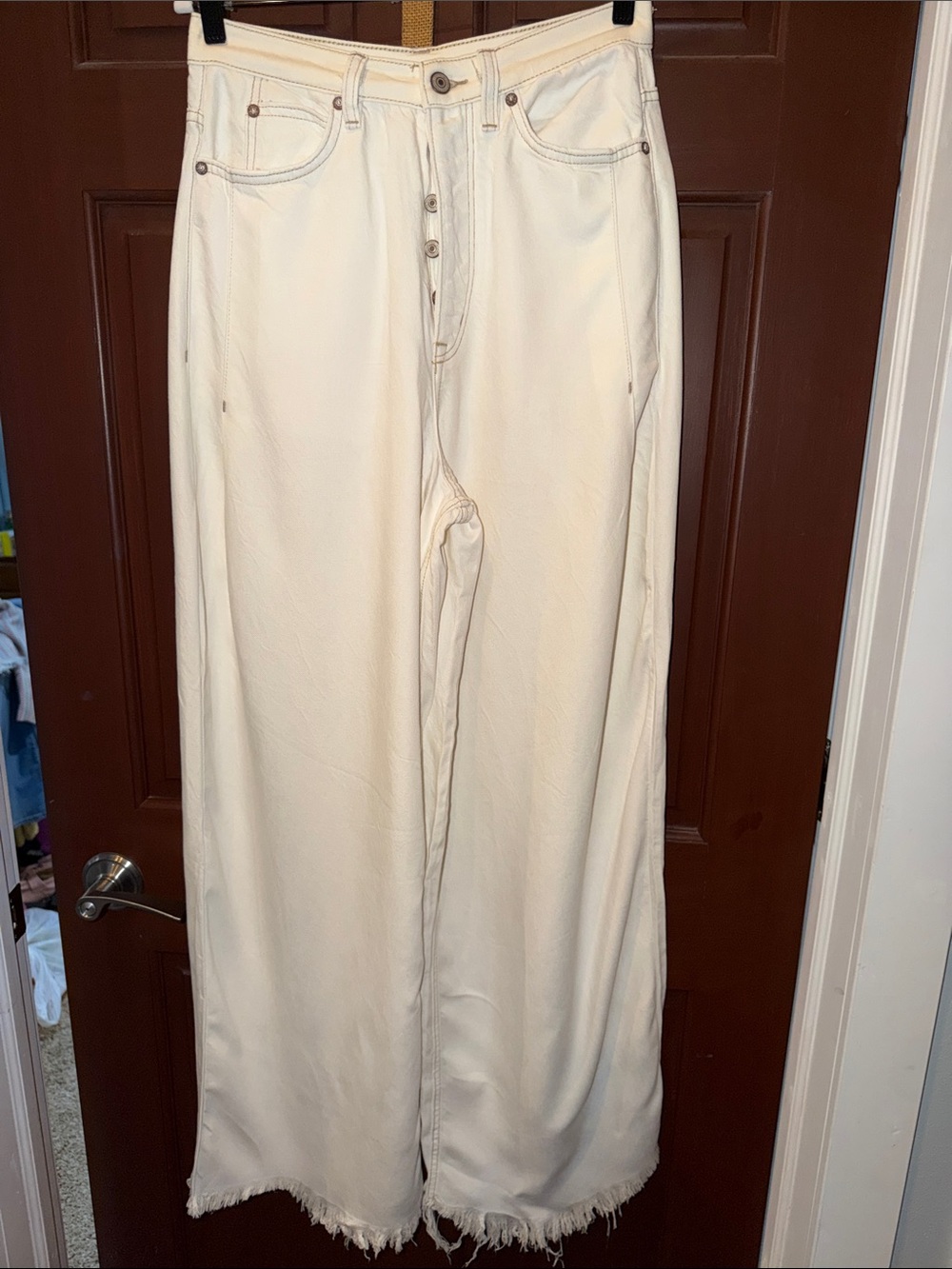 Free People We The Free Old West Slouchy Jeans Size 28 Ecru Wide Leg
